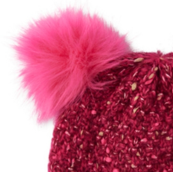 The Children's Place Raspberry Pink Beanie Double Pompom Ears Winterwear Hat New - Picture 2 of 3